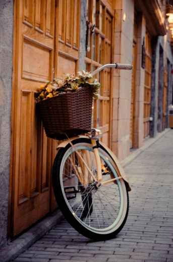photo of bicycle parked beside wooden door